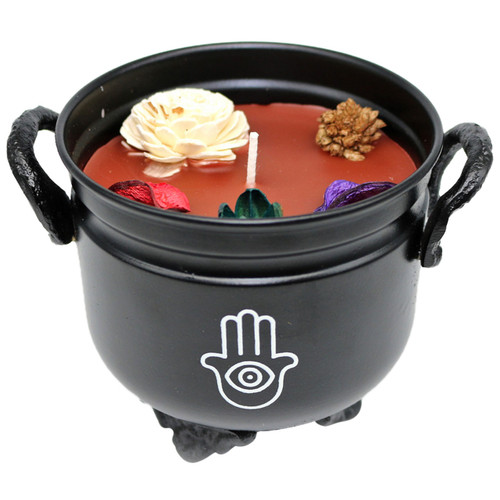 Palo Santo Scented Smudge Candle in a Hamsa Hand Cauldron