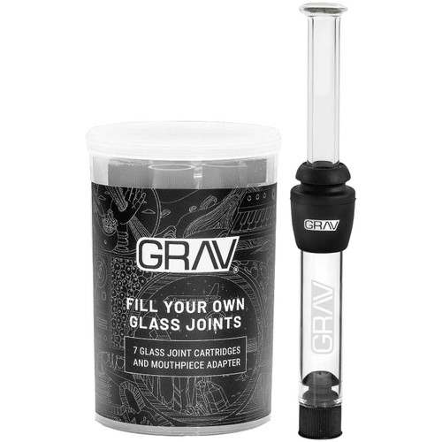 GRAV Fill-Your-Own Glass Joints - 7-Pack container with a joint isolated on white.