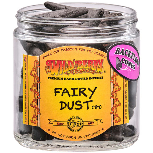 25 cones of Wild Berry Fairy Dust Backflow Incense Cones in a labeled jar.