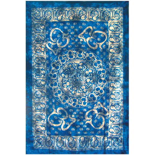 Front view of the artwork on this blue Many Ohm Full Size Tapestry.