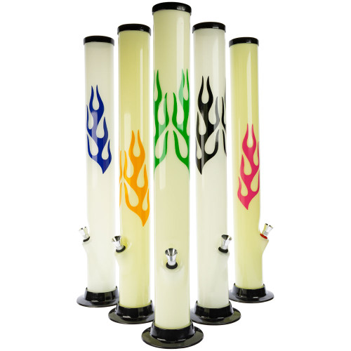 JM Enterprises 18" Glow-in-the-Dark Acrylic Bong with Flame Decal, Assorted Colors