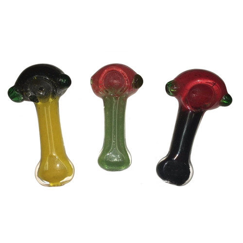 3.5 inch glass dual color frit handpipe in assorted colors.