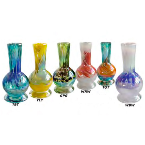 An assortment of colors of Attaglass 6" Small Flask Bubble Bongs with Base.