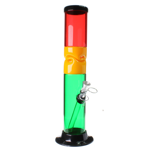 12" Rasta Twist Straight Acrylic Bong viewed from the front.