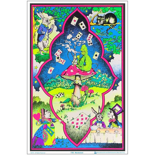 Wonderland Mushroom Flocked Blacklight Poster