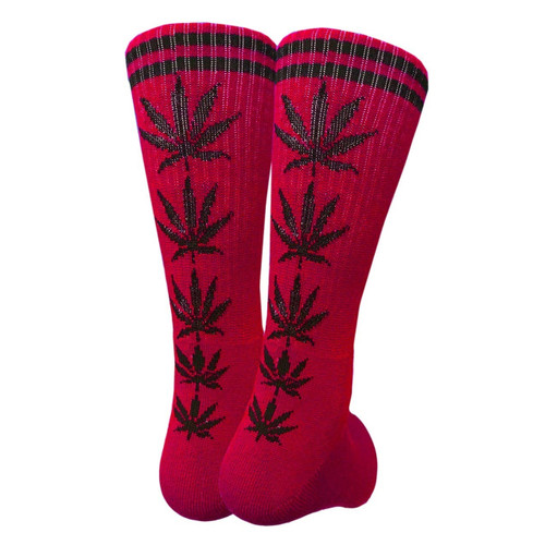 Red Crew Socks with Black Leaf