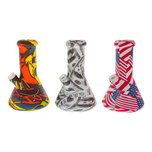 8" Graphic Silicone Beaker Tube american flag bong money print bong