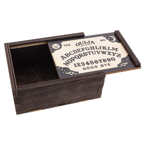 Ouija Board Small Stash Box with tray top ajar.