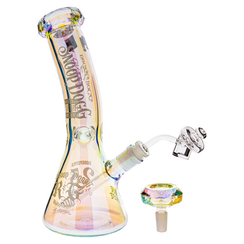 Snoop Dogg Pounds Limited Edition Doggystyle glass water pipe with Iridescent finish comes with both a bowl and a banger for both flower and oil.