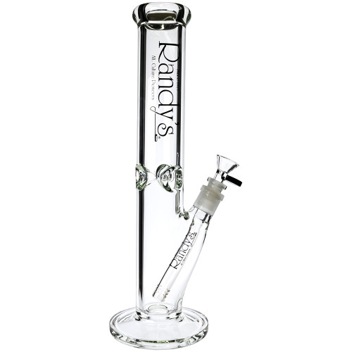 Profile view of Randy's 14" Straight Ice Bong showing the logo on its side.