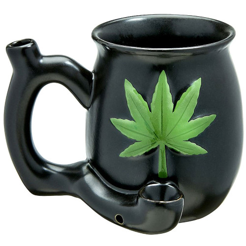 Matte Black Ceramic Mug Pipe with Green Leaf Wholesale Lowest Price Mug Pipe For Sale