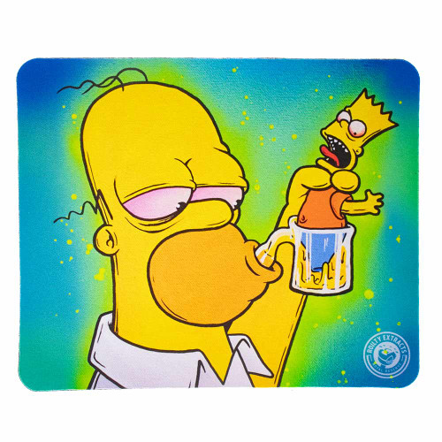 Protect your glass piece with this ultra colorful dab pad featuring homer taking a fat dab that is his son Bart.