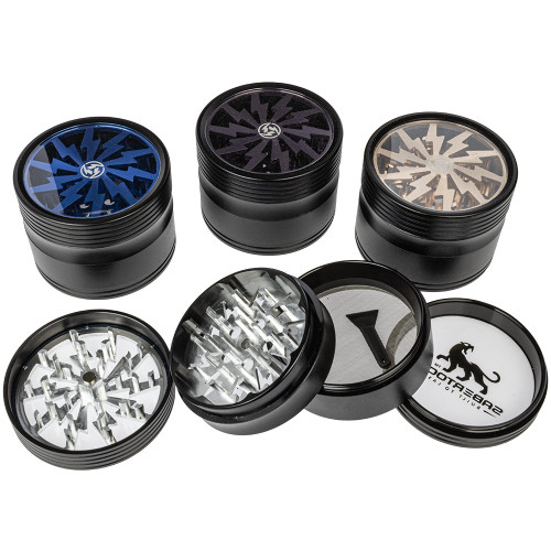 Sabertooth 64mm 4-Part Aluminum Clear Cyclone Grinder, Assorted Colors