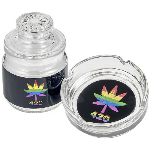 Rainbow 420 Leaf Glass Ashtray & Stash Jar Set