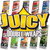 Juicy Double Wraps logo with an assortment of packs behind it.