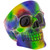 Front view of the sculpted face of this Tie Dye Skull Ashtray.