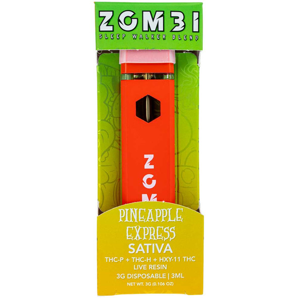 Packaged Zombi Pineapple Express Live Resin disposable. Packaged Zombi Pineapple Express Live Resin disposable.
