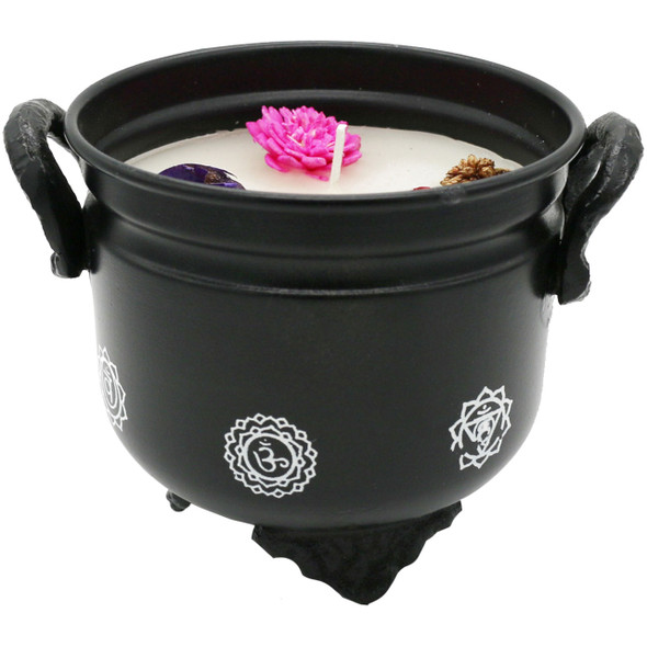 White Sage Scented Smudge Candle in a 7 Chakra Cauldron front image
