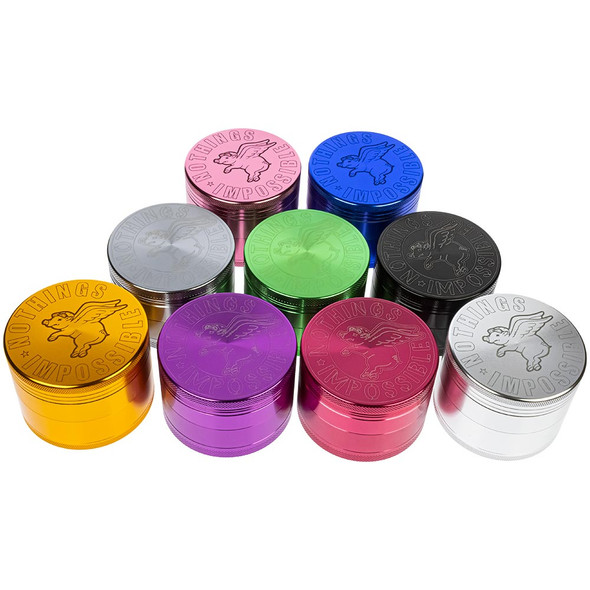 Assorted colors of these Nothing's Impossible 64mm 4 Part Aluminum Grinders