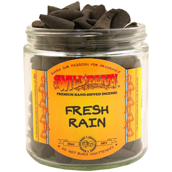 100 Wild Berry Fresh Rain Incense Cones in a labeled jar.