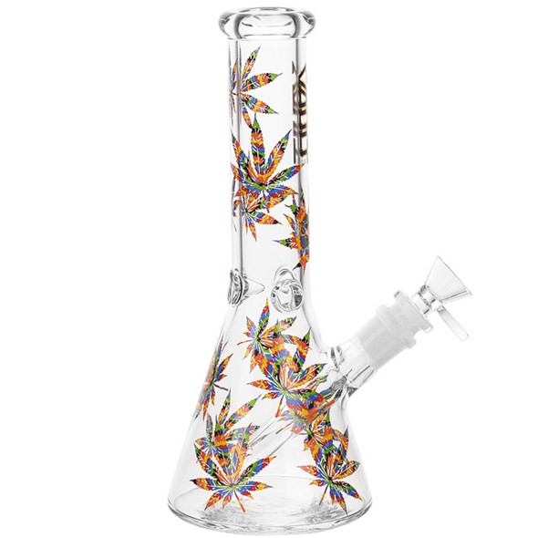 VAULT Glass 10" Pot Leaf Beaker Bong - Rainbow color Glass Beaker Bong For Sale