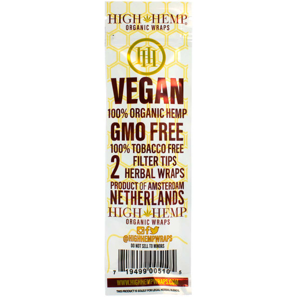 Back of a pack of High Hemp Organic Wraps - Honey Pot Swirl.