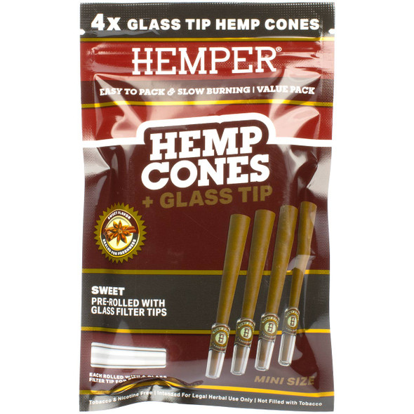 Hemper Sweet Flavor Mini Hemp Rolls – 4-Pack Glass Tipped Pre-Rolled Cones