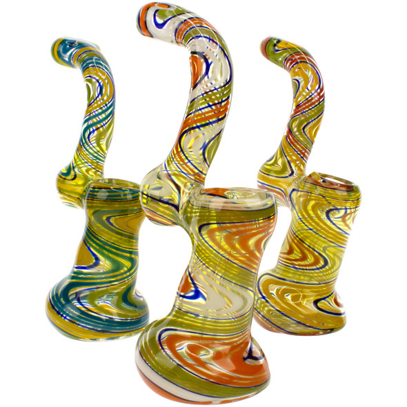 Assorted 8-inch Swirled Ribbon Sherlock Bubblers in multiple color variations, hand-blown glass collection