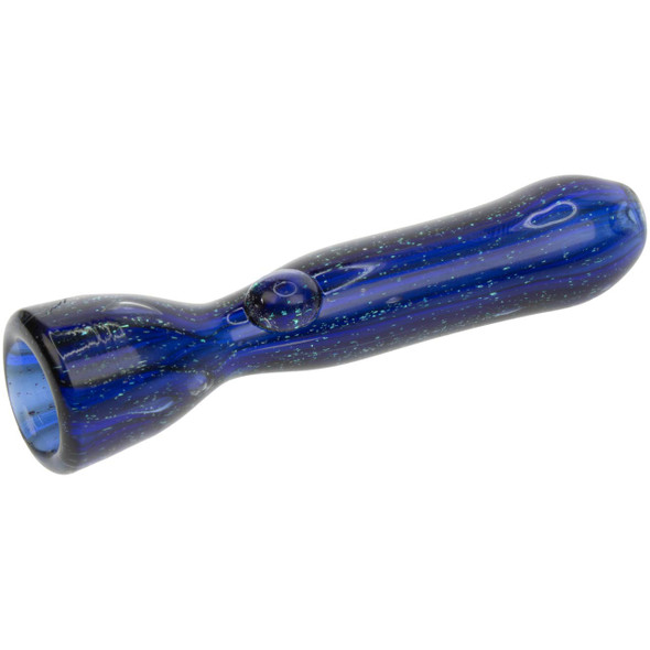 Angled view of the Glass Headz! 3.5" Dichroic Chillum with galaxy-like color-shifting finish