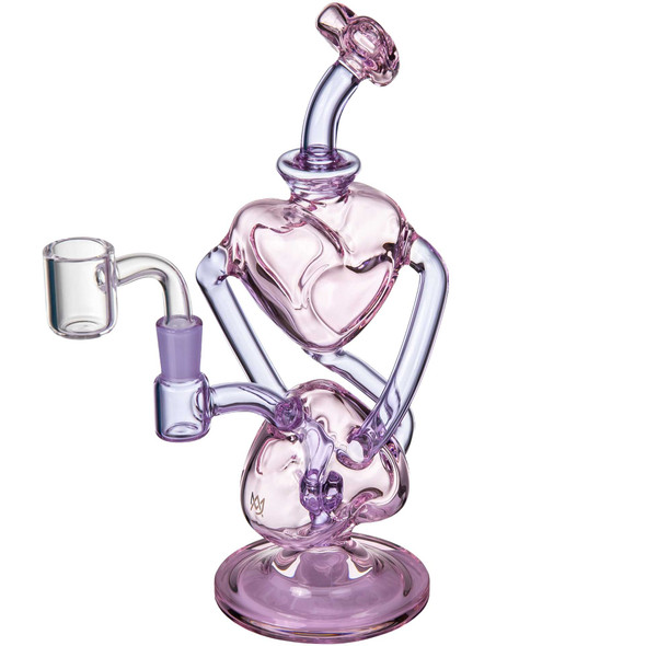 High angled front view of the MJ Arsenal H2H Heart-2-Heart limited edition pink dab rig