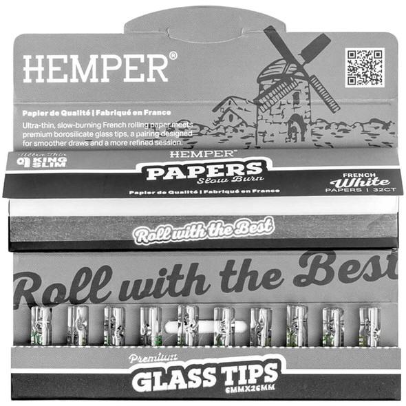 An open Hemper Combo Pack in French White showing the King Size Slim paper booklet and 10 6mm tips