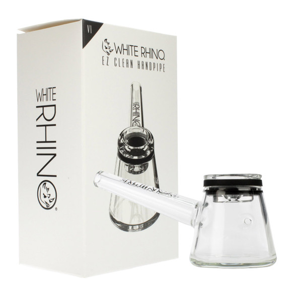 White Rhino EZ Clean Hand Pipe Glass Bubbler box and pipe side view