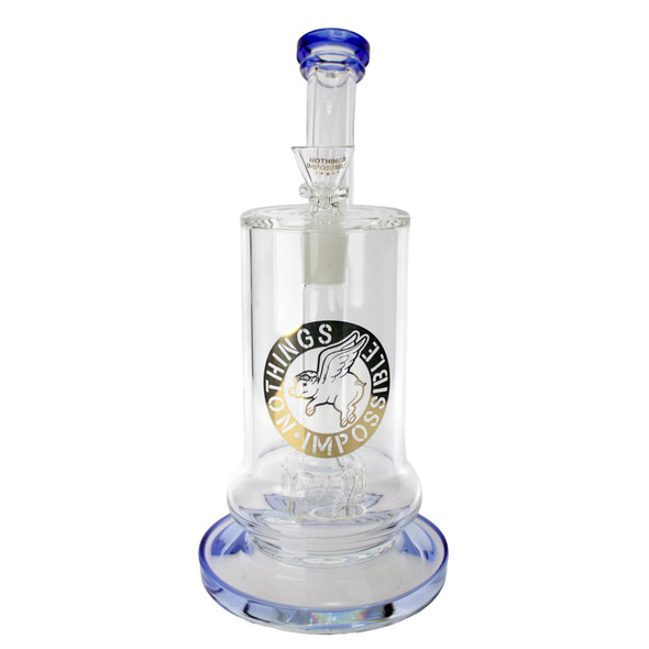 10 inch heavy duty thick glass bong with barrel perc and blue accents main.