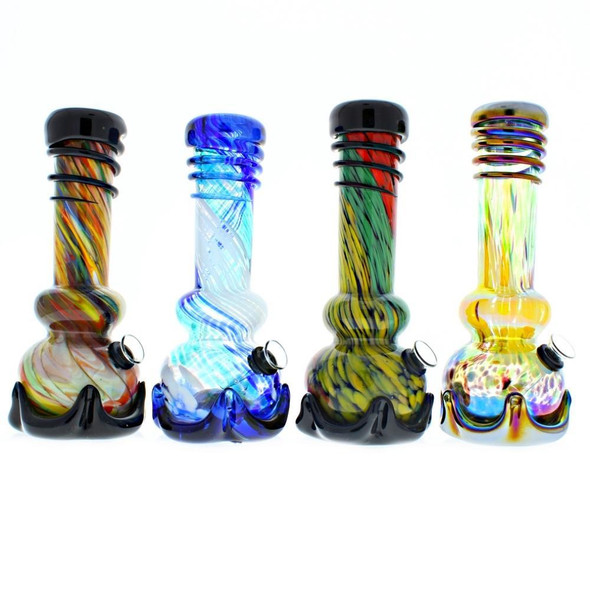  9" Double Bubble Bong with Wave Base and Wrap, Assorted Colors 