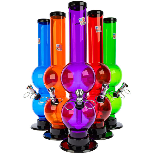JM Enterprises 12" Skinny Double Bubble Acrylic Bong, Assorted Colors