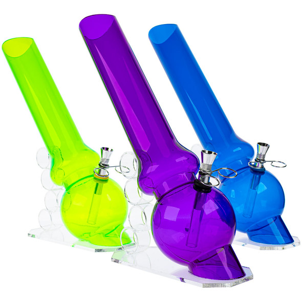 JM Enterprises 14" Angled Bubble Acrylic Bong with Finger Grip. 14" Angled Acrylic Bong. Angled Acrylic Water Pipe.