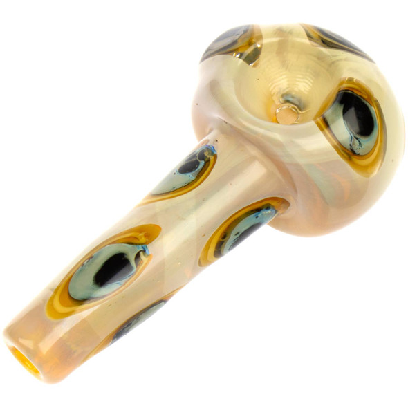Angled shot of the Glass Headz! fumed mushroom glass hand pipe showing bowl and stem