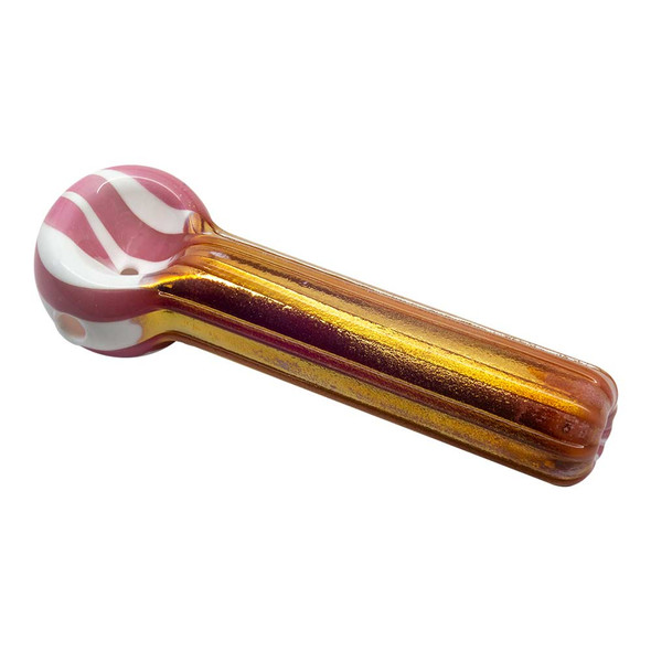 Jellyfish Pink and Gold Ribbed Hand Pipe