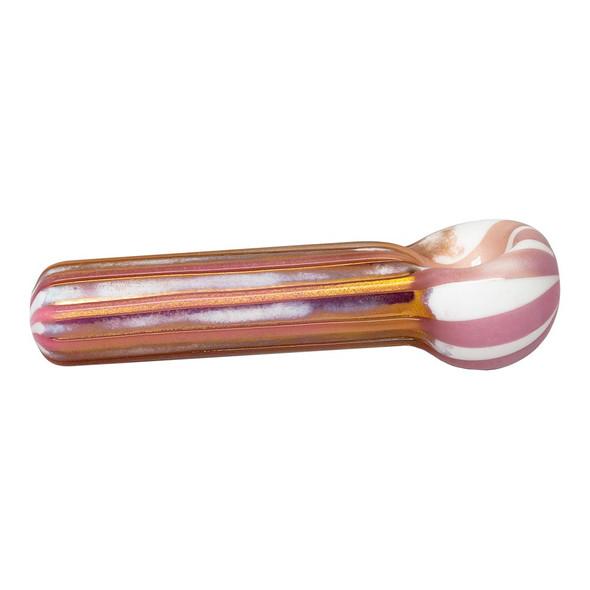 Jellyfish Pink and Gold Ribbed Hand Pipe