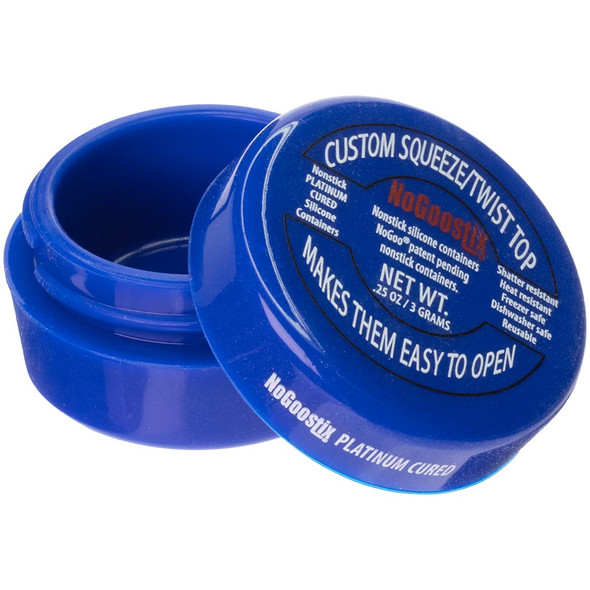 Twist Top NoGoo Custom Blue Stash Jar, open.