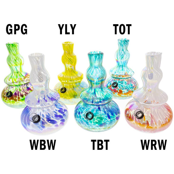 An assortment of colors of this Mini Metallic Bubble Bong from Attaglass.