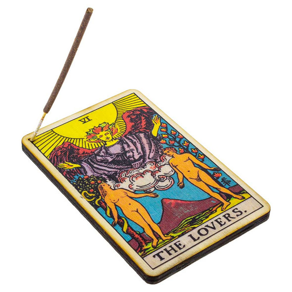 The Lovers Tarot Card incense burner with a Shortie incense stick.