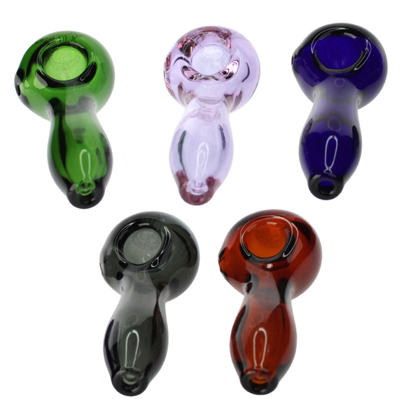 4 inch thick glass Nothing's Impossible spoon pipe with deep bowl and large carb assorted colors.