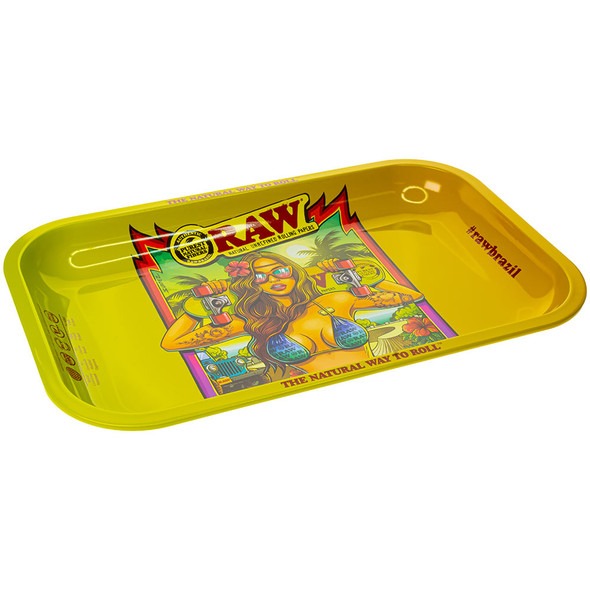 A high quarter view of this rolling tray showing the rounded edges.