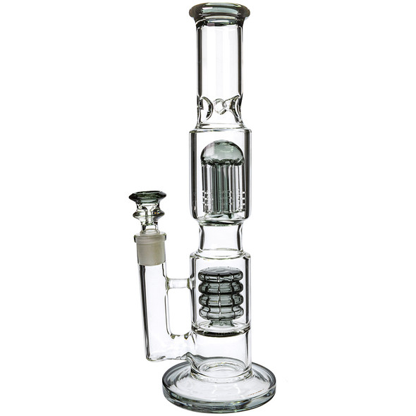 Multi Perc Straight Tube Bong in Smoky Gray.