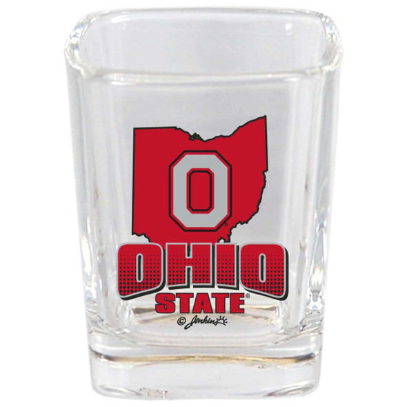 Ohio State Buckeyes Square 2 oz Map and Mascot Shot Glass