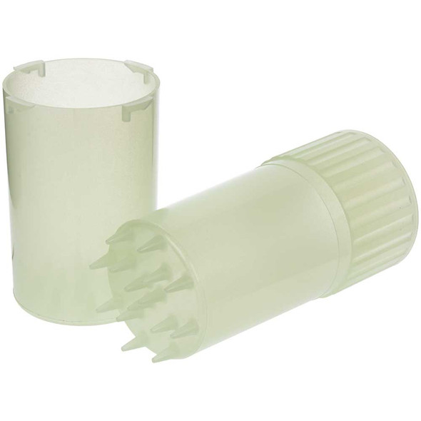 An open Glow Medtainer showing the grinder teeth below the stash chamber.