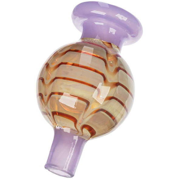 A close top view of a purple Directional Carb Cap with a fumed, raked ball center.