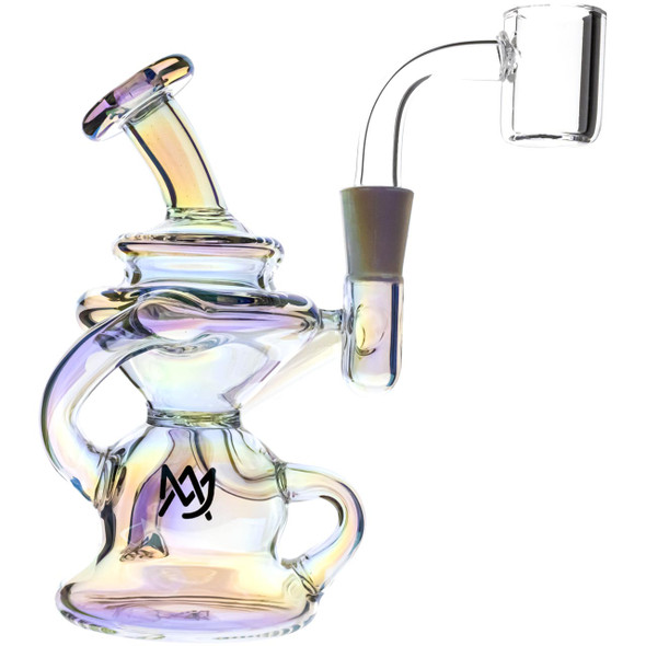 High-quality glass 4 inch tall limited edition Hydra Mini Dab Rig with an iridescent finish. Perfect mini dab rig for beginners.