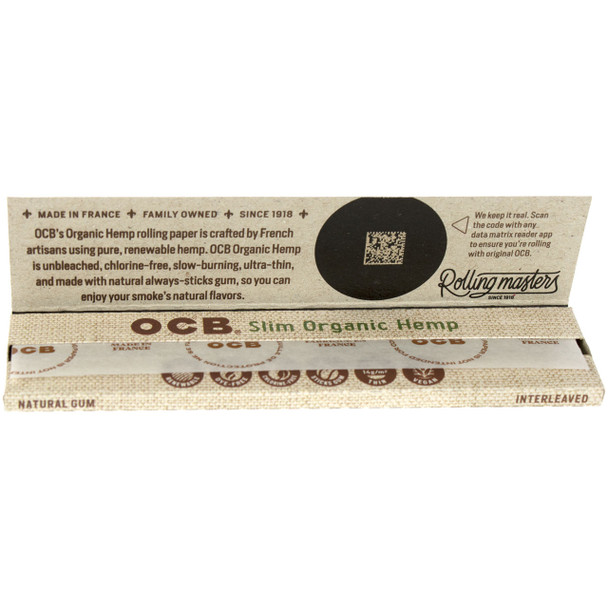 An open pack of OCB Organic Hemp Rolling Papers - Slim.